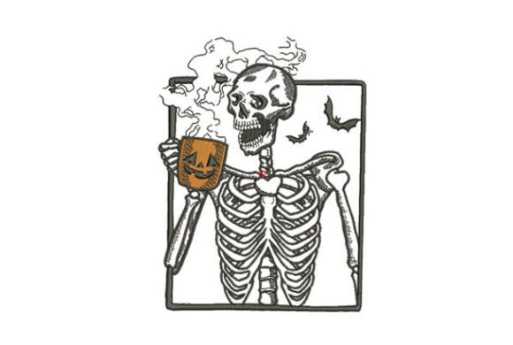 Halloween Coffee Drinking Skeleton